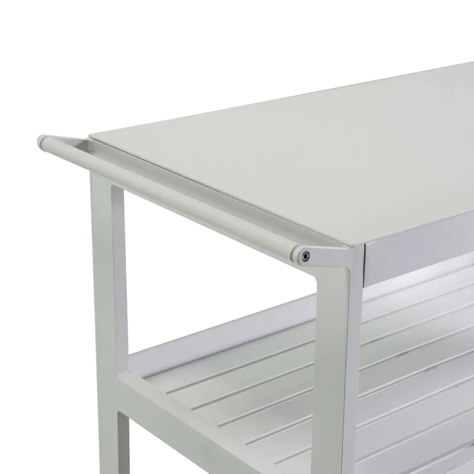 Aluminum Trolley with Different Finishes with Wheels and 3 Shelves - Tent Viadurini