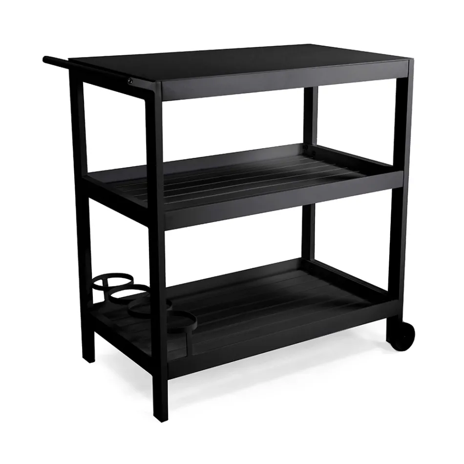 Aluminum Trolley with Different Finishes with Wheels and 3 Shelves - Tent Viadurini