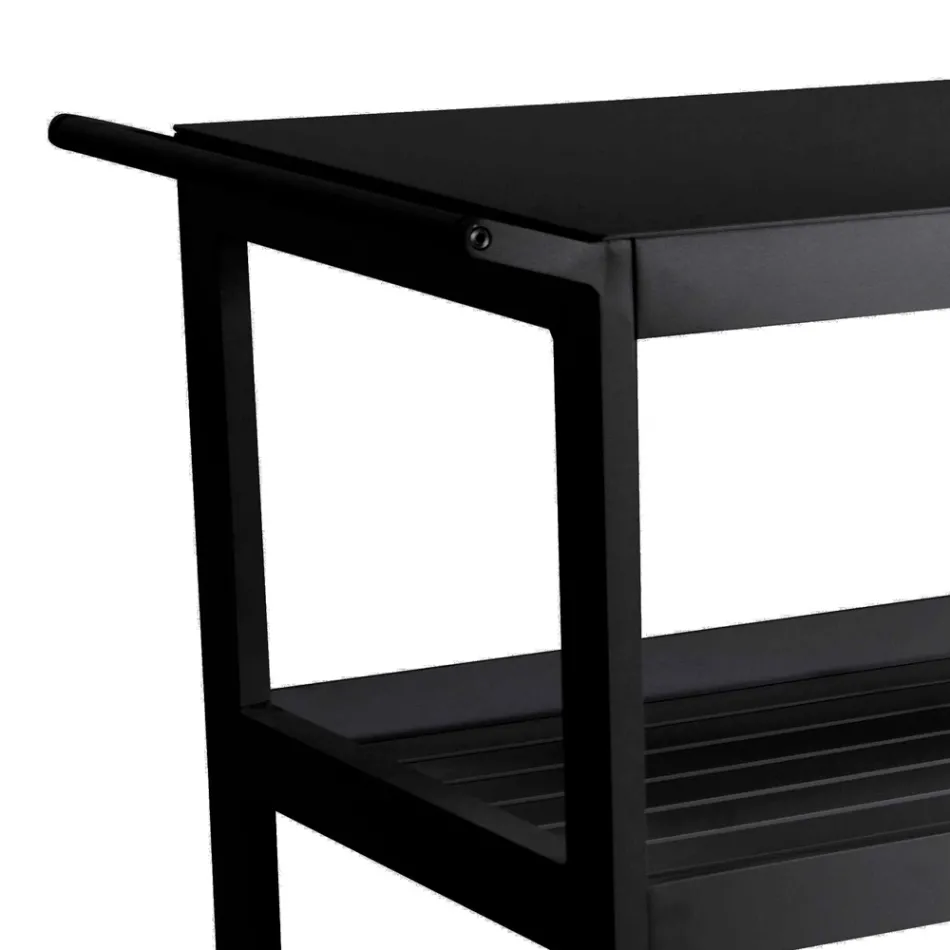 Aluminum Trolley with Different Finishes with Wheels and 3 Shelves - Tent Viadurini