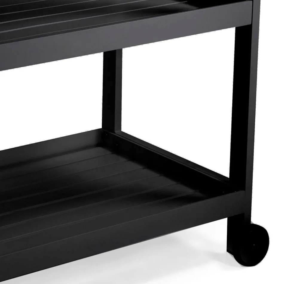 Aluminum Trolley with Different Finishes with Wheels and 3 Shelves - Tent Viadurini