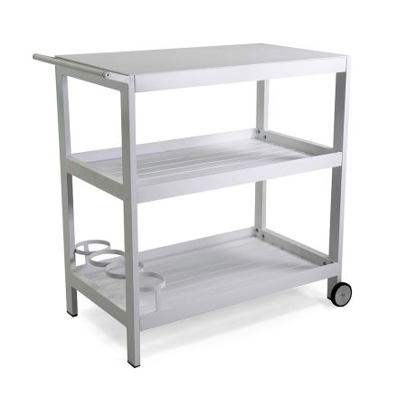 Aluminum Trolley with Different Finishes with Wheels and 3 Shelves - Tent Viadurini