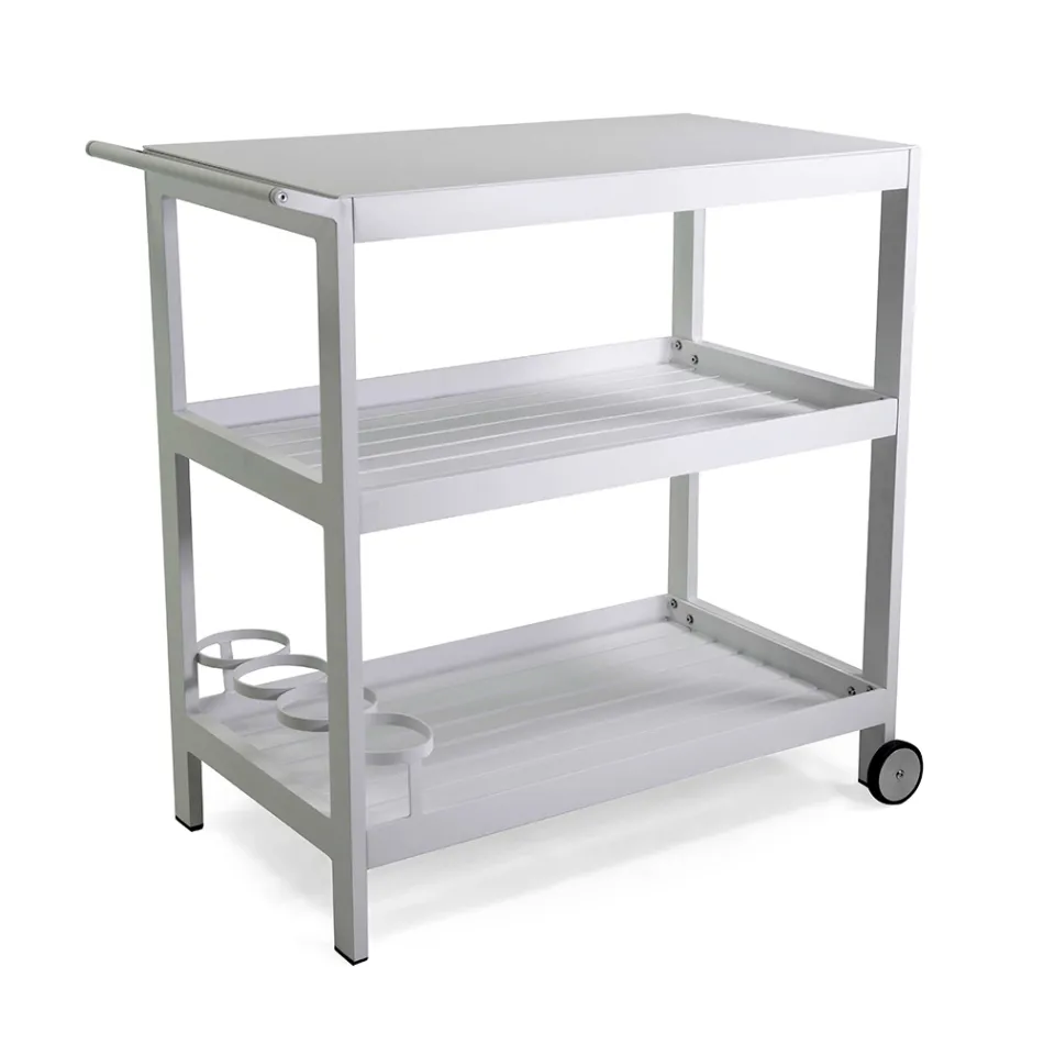 Aluminum Trolley with Different Finishes with Wheels and 3 Shelves - Tent Viadurini