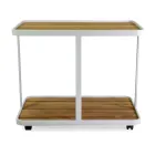 Aluminum Trolley in Different Finishes with Wheels and Teak Top - Tent Viadurini
