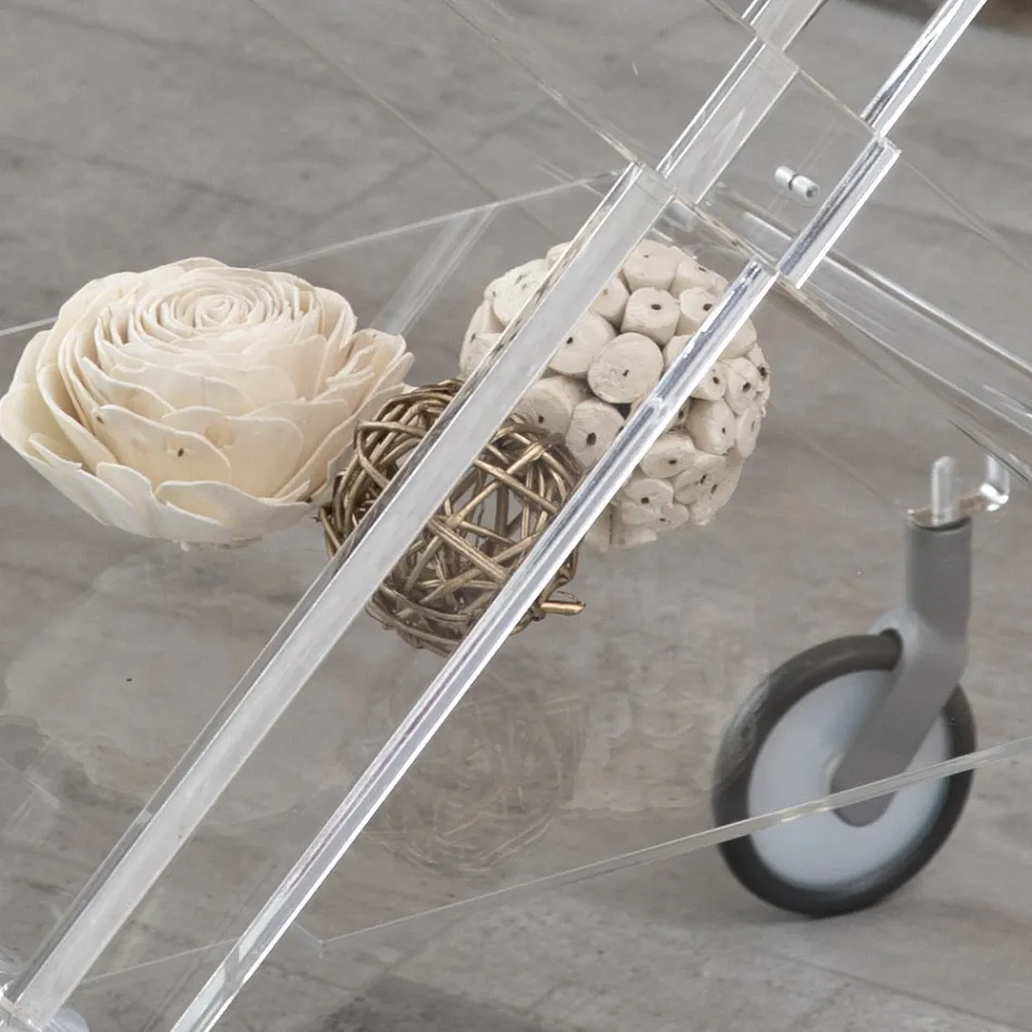 Folding Trolley in Transparent Acrylic Crystal 2 Trays - Aristocles Viadurini
