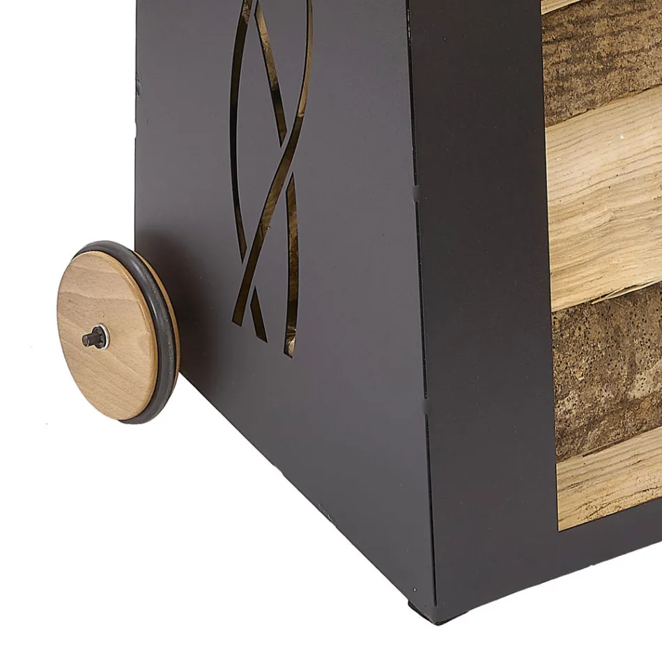 Indoor Firewood Cart Black Painted Iron Made in Italy - Chloe Viadurini