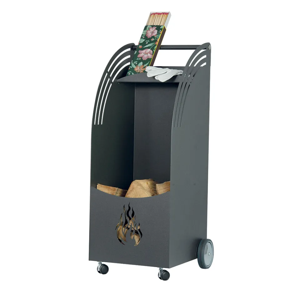 Metal wood trolley with shelf and 4 wheels Made in Italy - Geco Viadurini