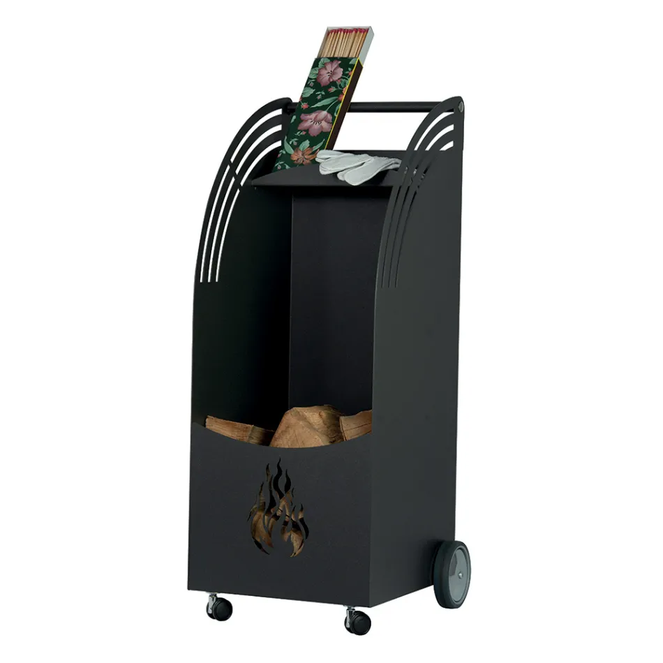 Metal wood trolley with shelf and 4 wheels Made in Italy - Geco Viadurini