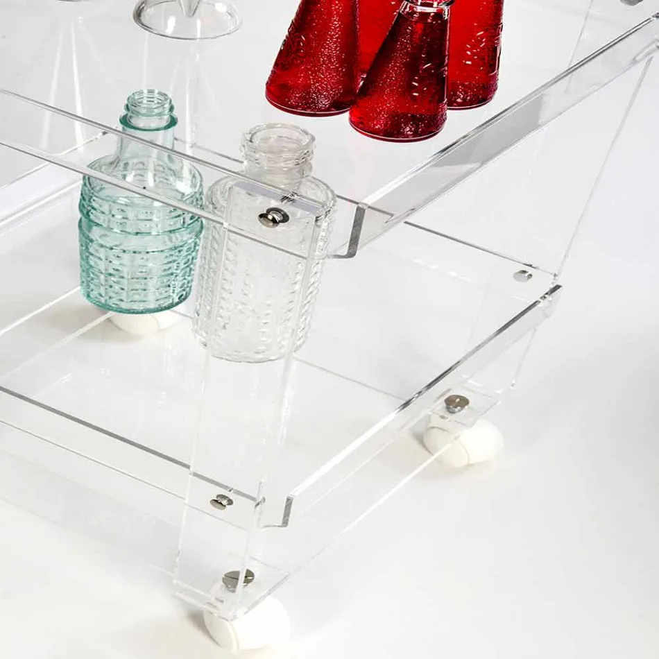 Modern trolley with 2 shelves L 60,5cm in Diso plexiglass Viadurini