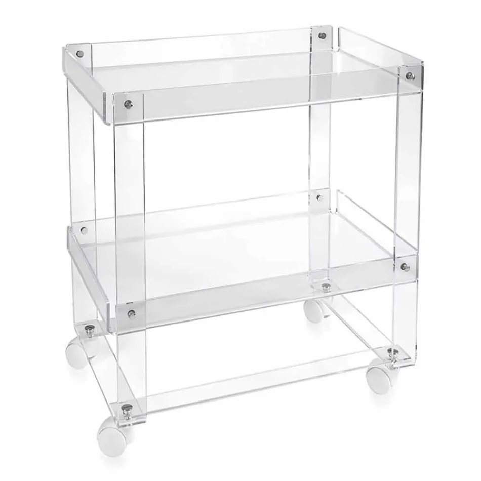 Modern trolley with 2 shelves L 60,5cm in Diso plexiglass Viadurini