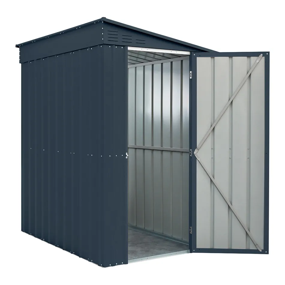 Anthracite Sheet Metal Lean-To Garden Shed with Hinged Door - Cucciolo Viadurini