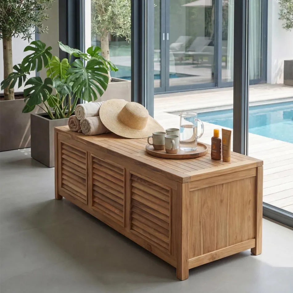Garden Chest Made of Natural Teak - Hide Viadurini