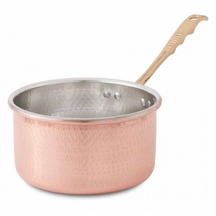 High Round Casserole in Hand Tinned Copper with Handle 16 cm - Giancarlo Viadurini