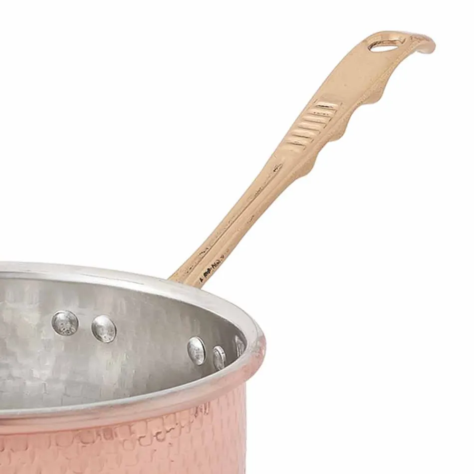 High Round Casserole in Hand Tinned Copper with Handle 24 cm - Giancarlo Viadurini