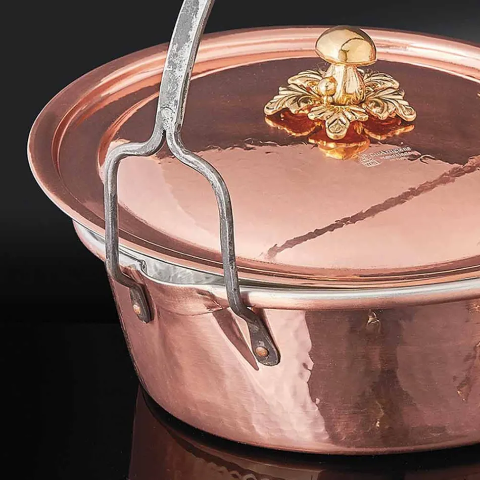 Hand Tinned Copper Casserole, Lid and Arched Handle 34 cm - Mariagiu Viadurini