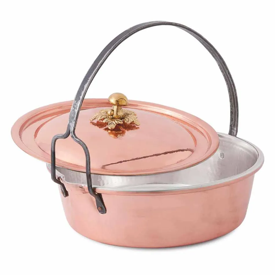 Hand Tinned Copper Casserole, Lid and Arched Handle 34 cm - Mariagiu Viadurini