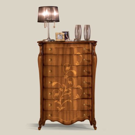 Chest of 7 Drawers in Inlaid Walnut Wood Made in Italy - Commodus Viadurini