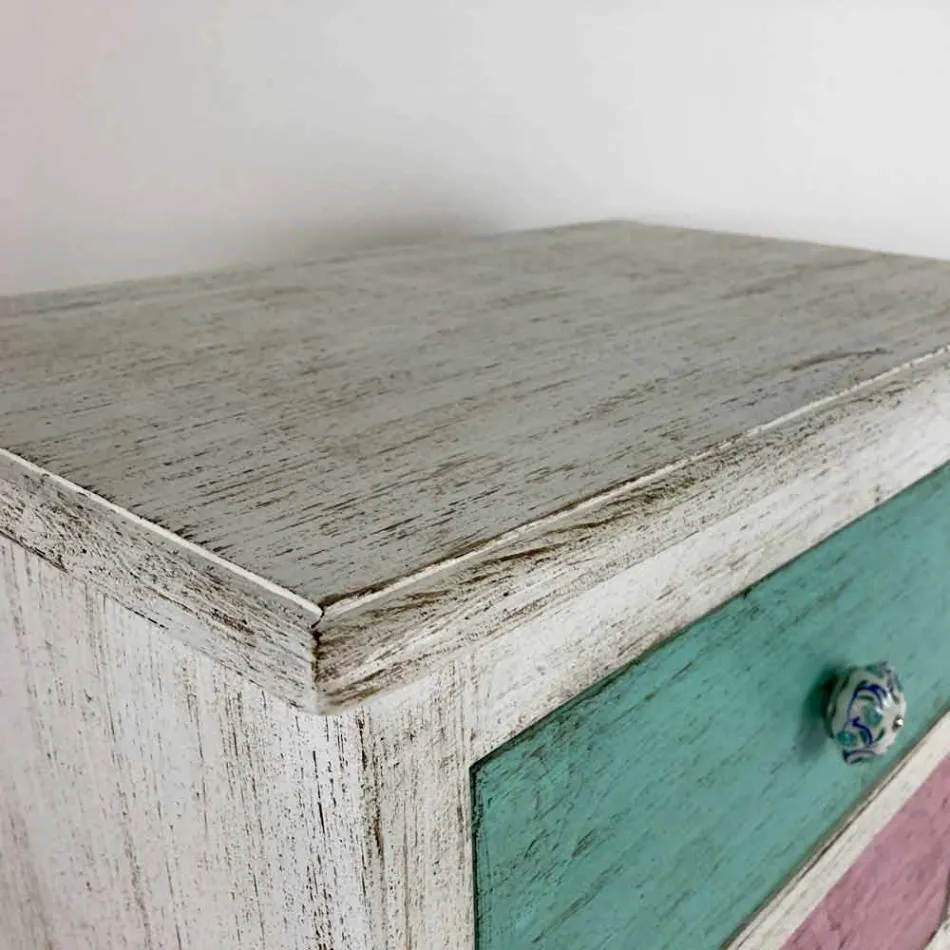 Artisan Chest of Drawers with 4 Drawers in White Wood Made in Italy - Manhattan Viadurini