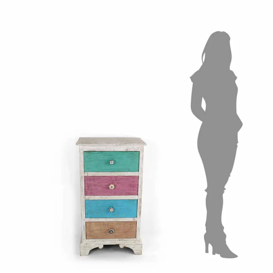 Artisan Chest of Drawers with 4 Drawers in White Wood Made in Italy - Manhattan Viadurini