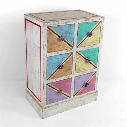 Handcrafted Wooden Chest of Drawers with Colored Drawers Made in Italy - Brighella Viadurini