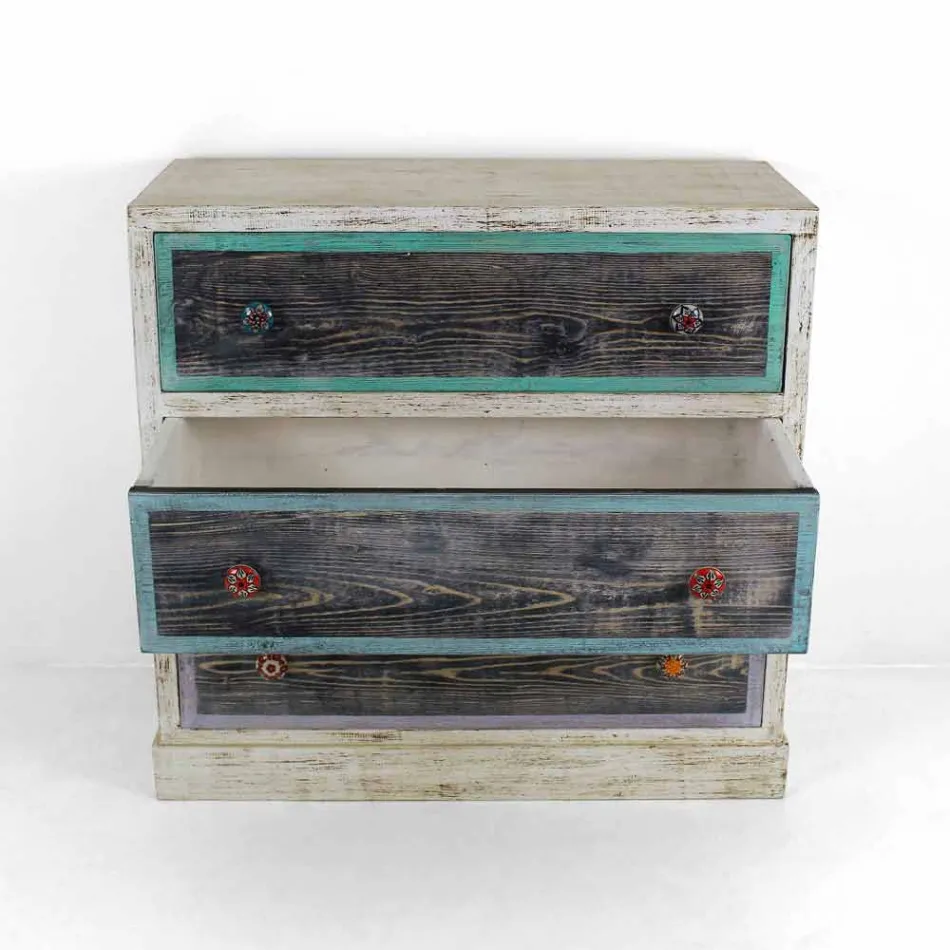 Artisan Chest of Drawers in Fir Wood with 3 Drawers Made in Italy - Monkey Viadurini