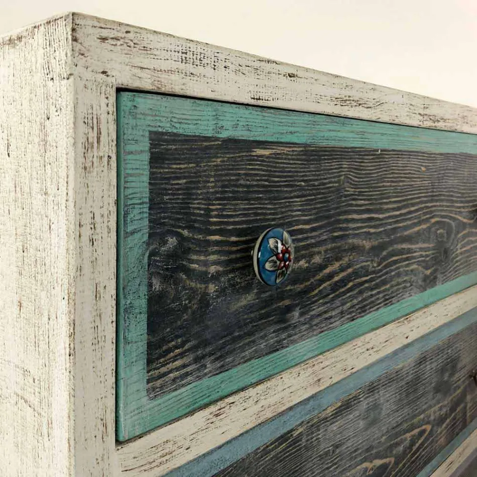 Artisan Chest of Drawers in Fir Wood with 3 Drawers Made in Italy - Monkey Viadurini