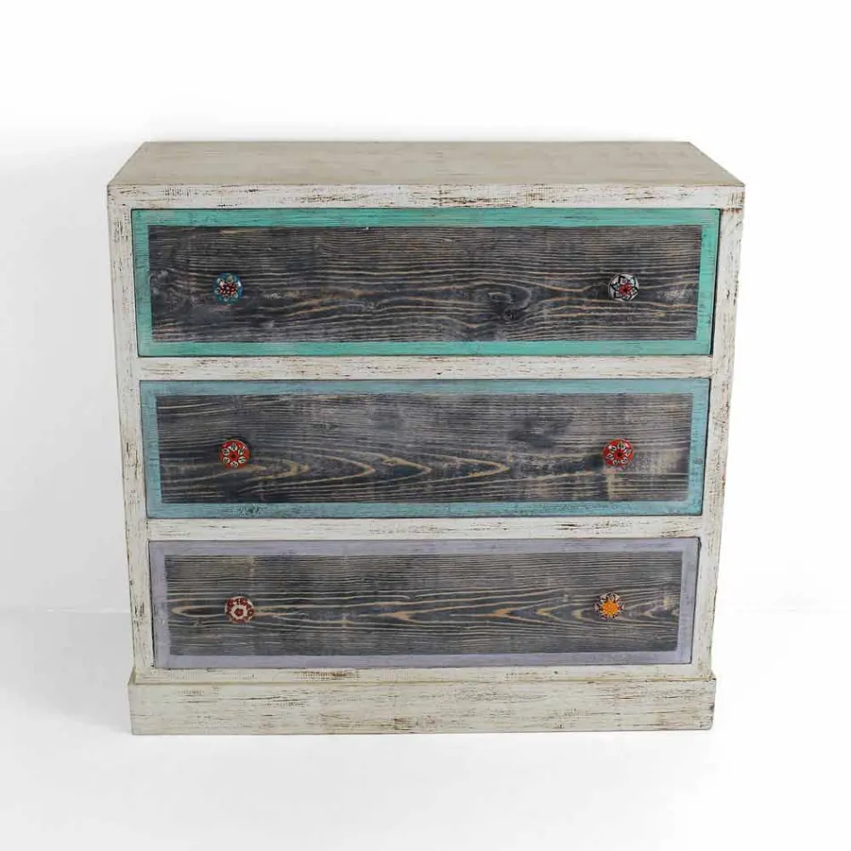 Artisan Chest of Drawers in Fir Wood with 3 Drawers Made in Italy - Monkey Viadurini