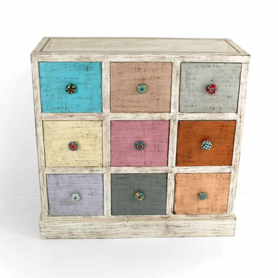 Artisan Chest of Drawers in Solid Wood with 9 Drawers Made in Italy - Pierrot Viadurini