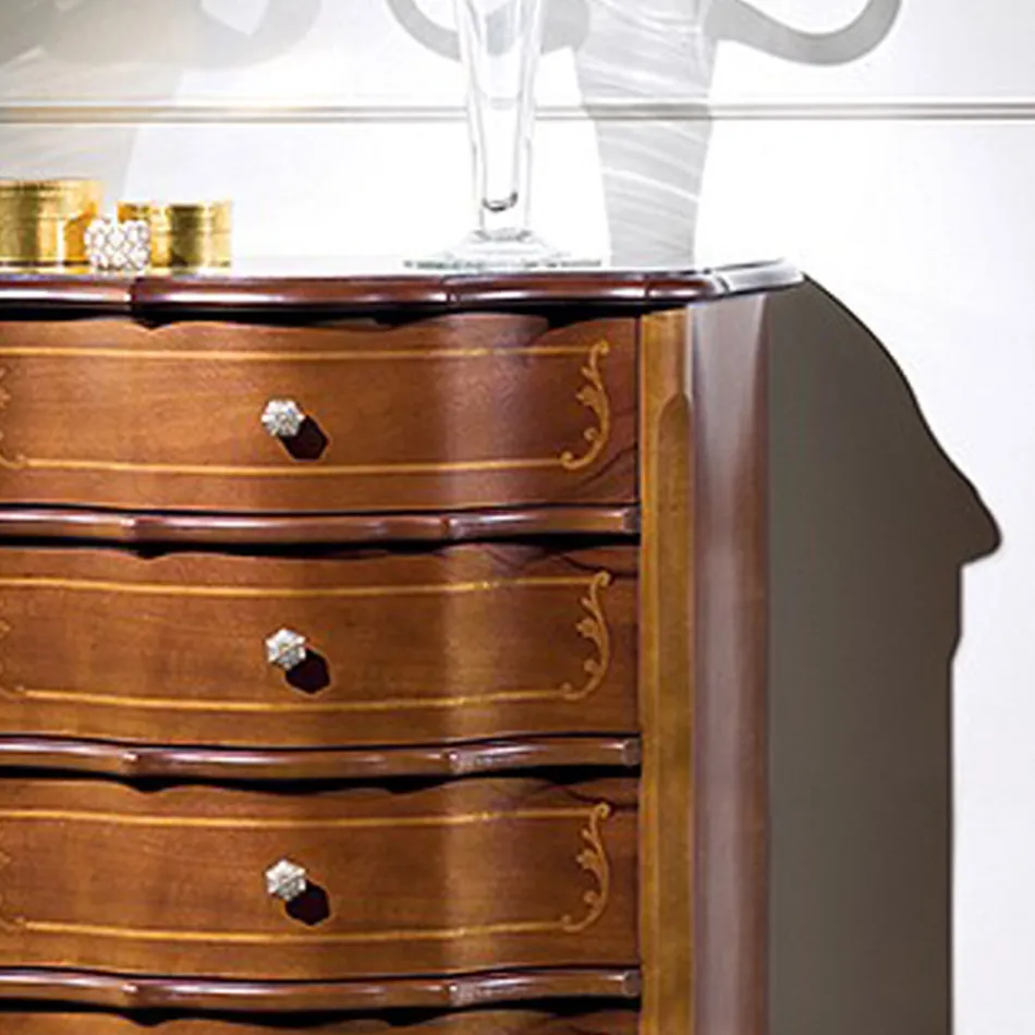 Bedroom Chest of Drawers with 5 Classic Wooden Drawers Made in Italy - Leonor Viadurini