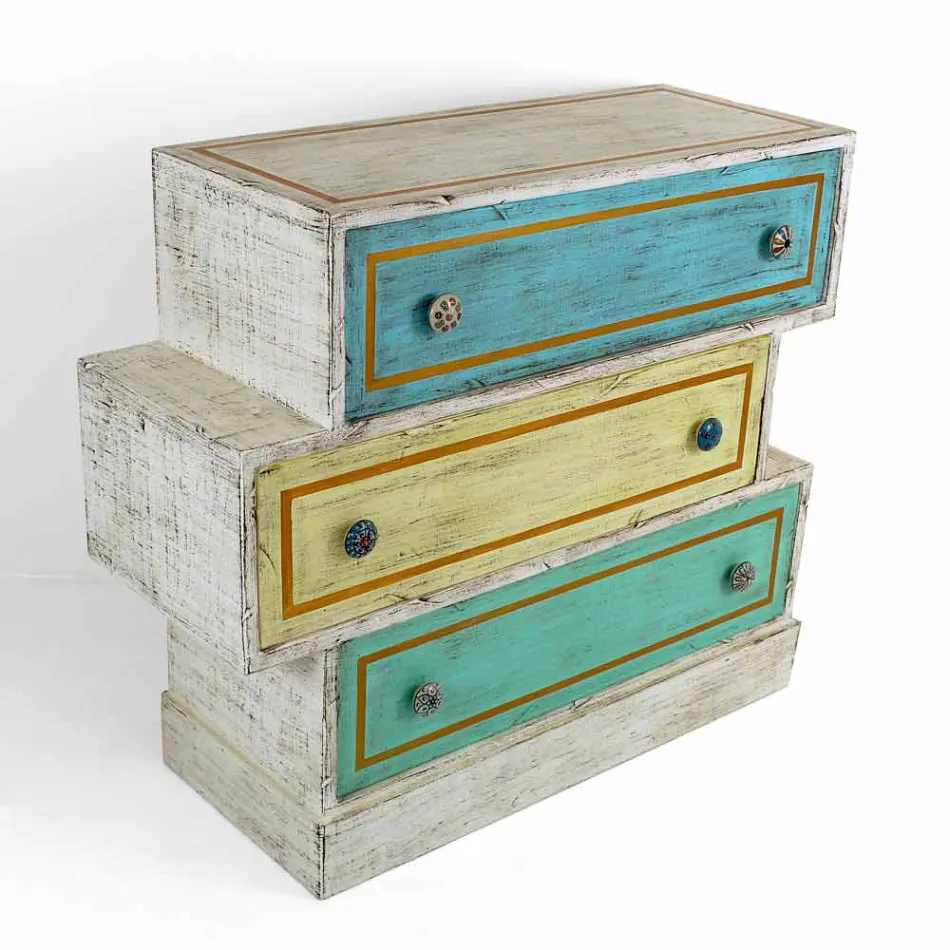 Chest of Drawers with Colored Drawers and Ceramic Knobs Made in Italy - Hendriks Viadurini