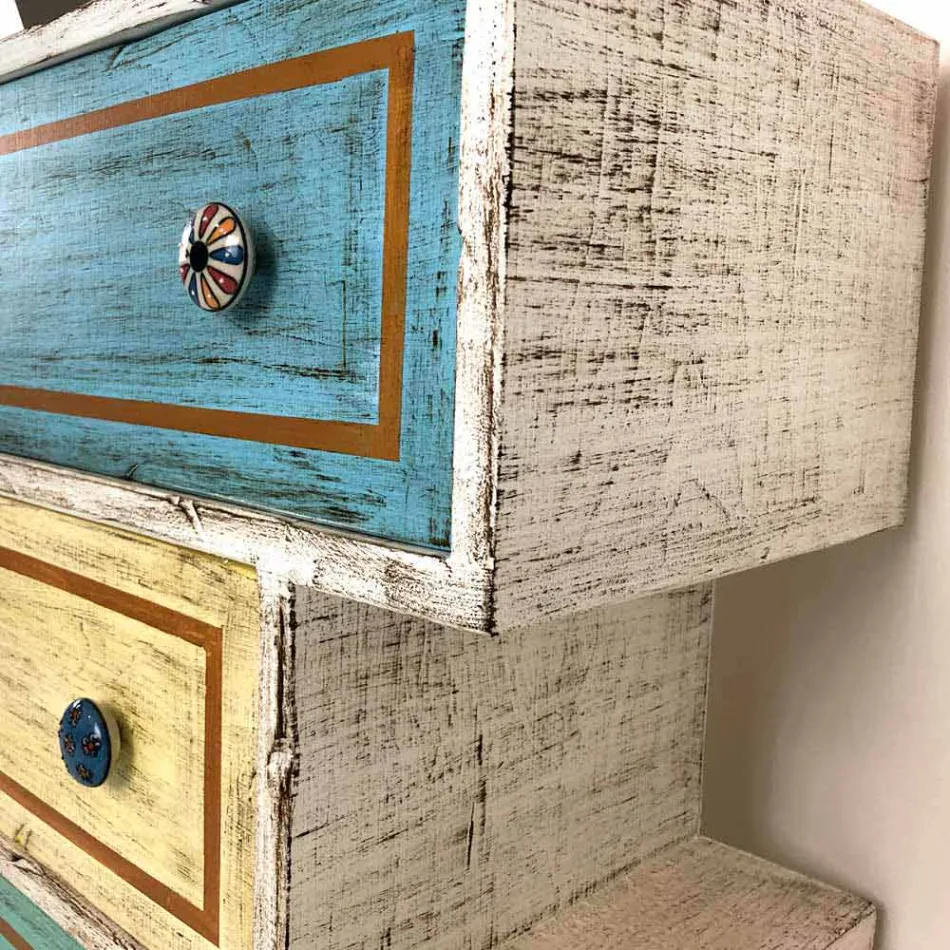 Chest of Drawers with Colored Drawers and Ceramic Knobs Made in Italy - Hendriks Viadurini