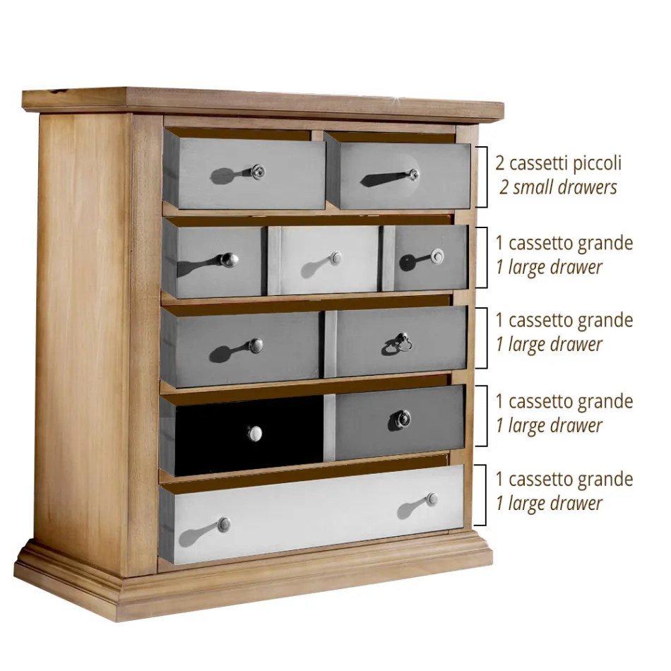 Chest of drawers with all colored drawers and different handles Made in Italy - Aditya Viadurini