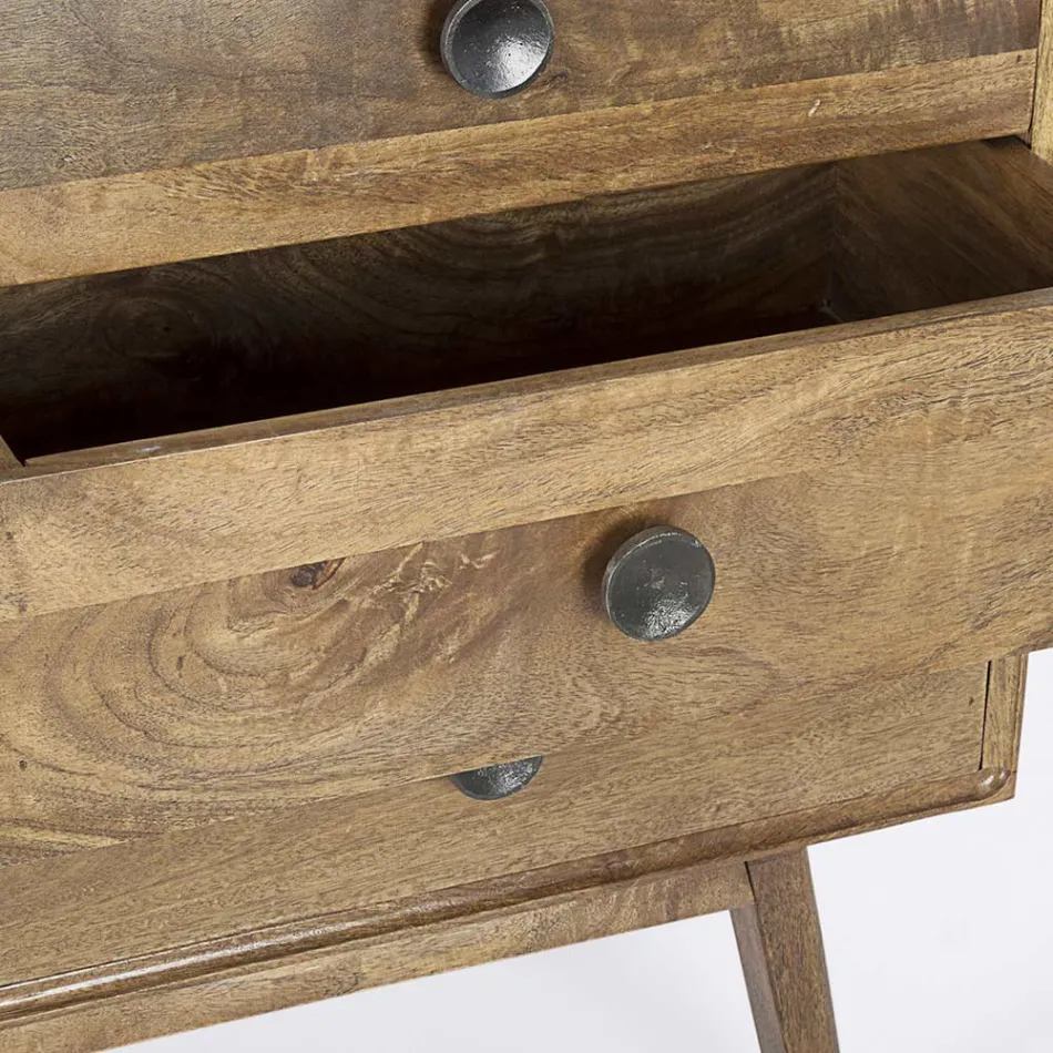 Chest of Drawers in Mango Wood with 6 Drawers of Vintage Design - Desiderio Viadurini