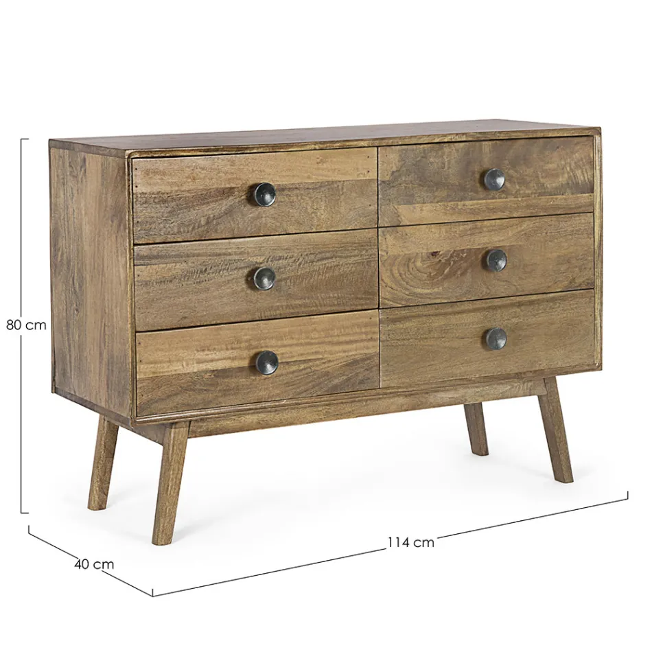 Chest of Drawers in Mango Wood with 6 Drawers of Vintage Design - Desiderio Viadurini