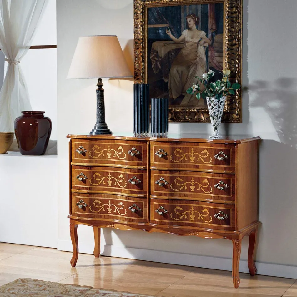 Classic Style Chest of Drawers in Wood with 6 Drawers Made in Italy - Elegant Viadurini