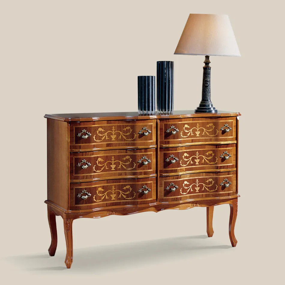 Classic Style Chest of Drawers in Wood with 6 Drawers Made in Italy - Elegant Viadurini