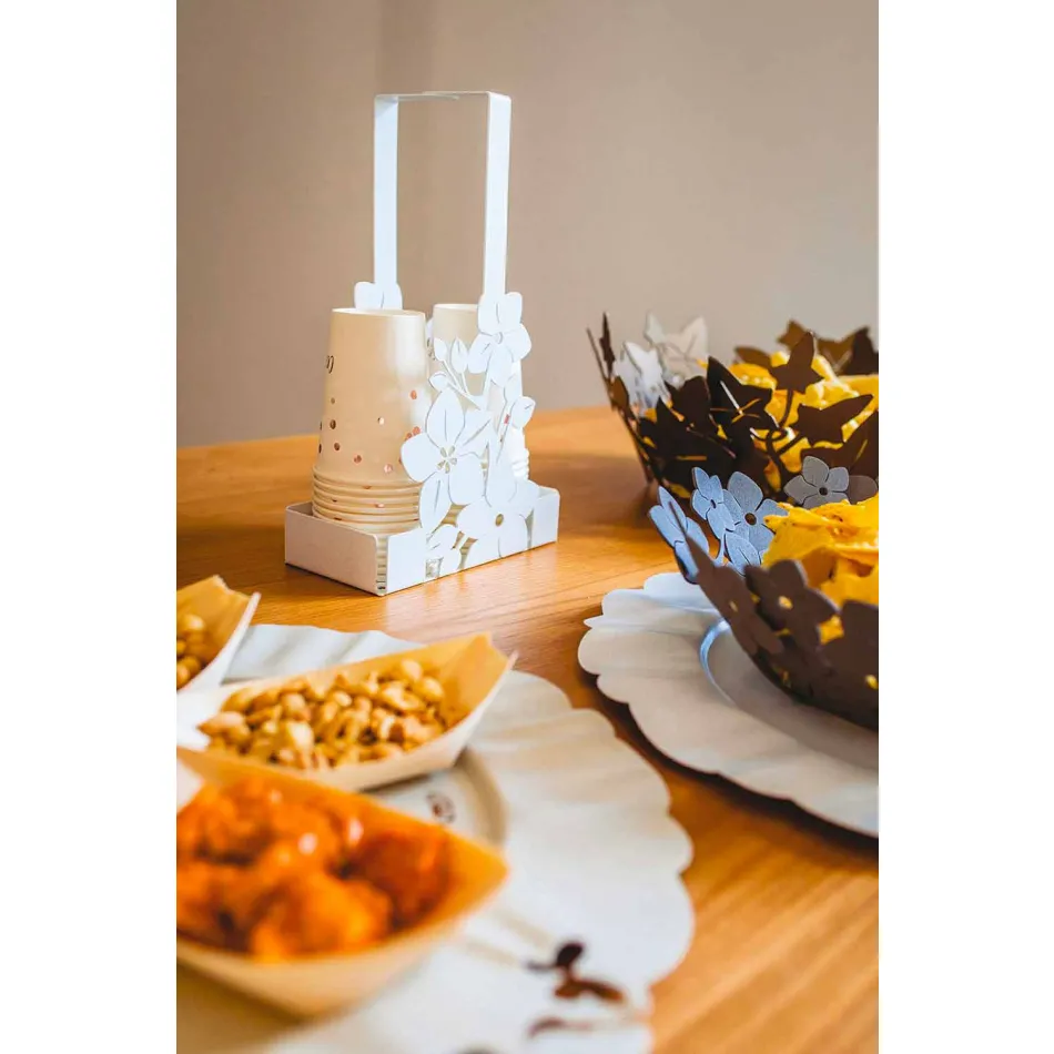 Modern Design Floral Iron Cup Holder Basket Made in Italy - Marken Viadurini