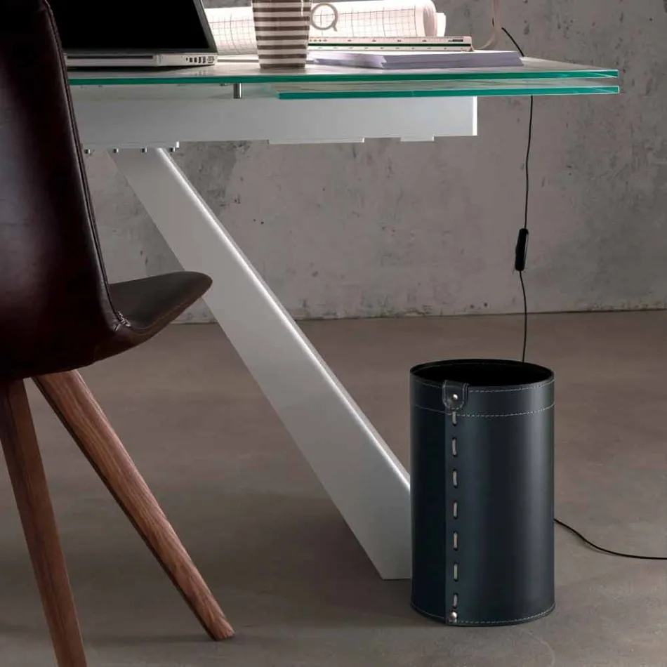 Waste paper basket in regenerated handmade leather Battista Viadurini