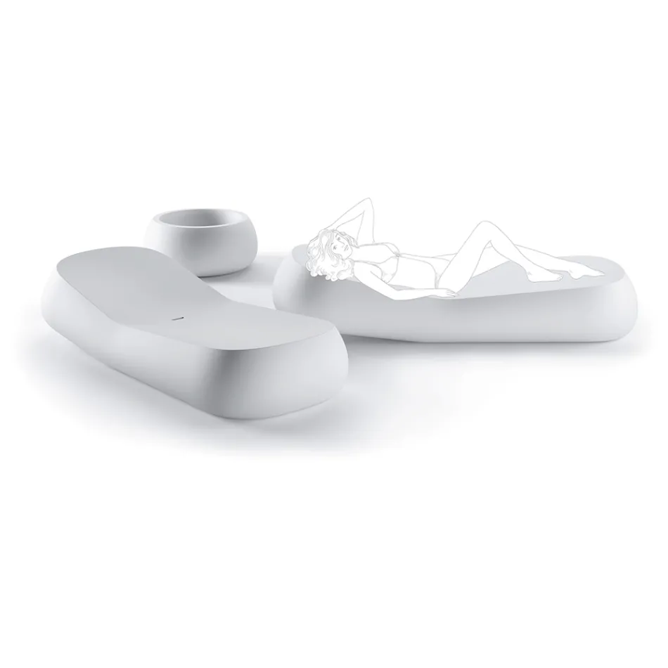 Design Outdoor Chaise Longue in White Polyethylene Made in Italy - Ervin Viadurini