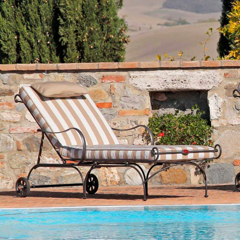 Outdoor Chaise Longue in Iron and Handmade Fabric Made in Italy - Relax Viadurini