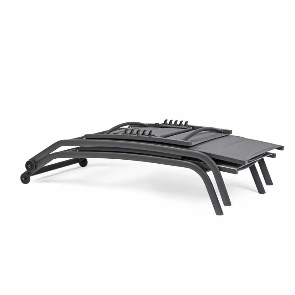 Outdoor Chaise Longue in Textilene and Aluminum with Wheels, 4 Pieces - Babilonia Viadurini