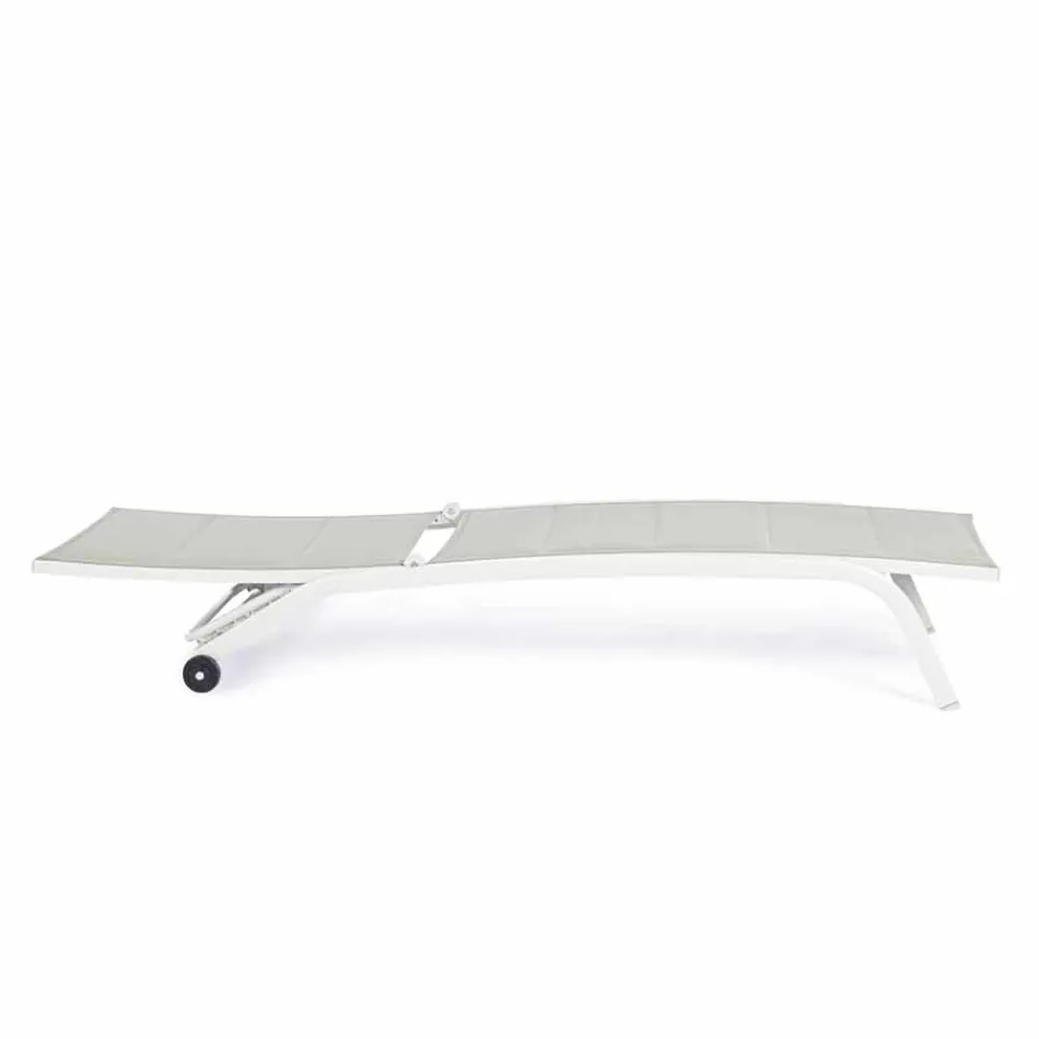 Outdoor Chaise Longue in Textilene and Aluminum with Wheels, 4 Pieces - Babilonia Viadurini