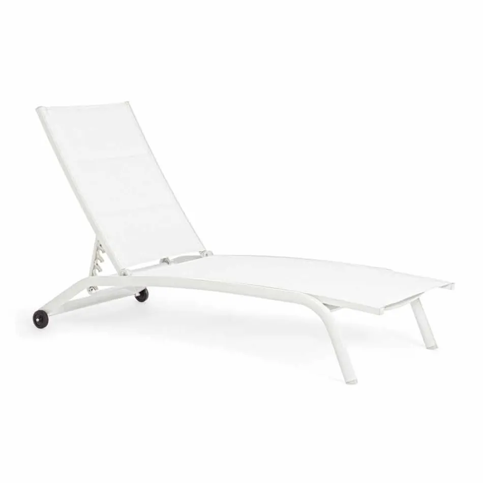 Outdoor Chaise Longue in Textilene and Aluminum with Wheels, 4 Pieces - Babilonia Viadurini