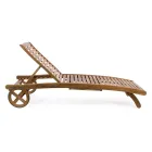 Wooden Garden Chaise Longue with Design Wheels for Outdoor - Roxen Viadurini