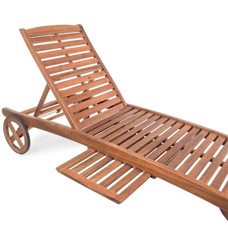 Wooden Garden Chaise Longue with Design Wheels for Outdoor - Roxen Viadurini