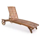 Wooden Garden Chaise Longue with Design Wheels for Outdoor - Roxen Viadurini