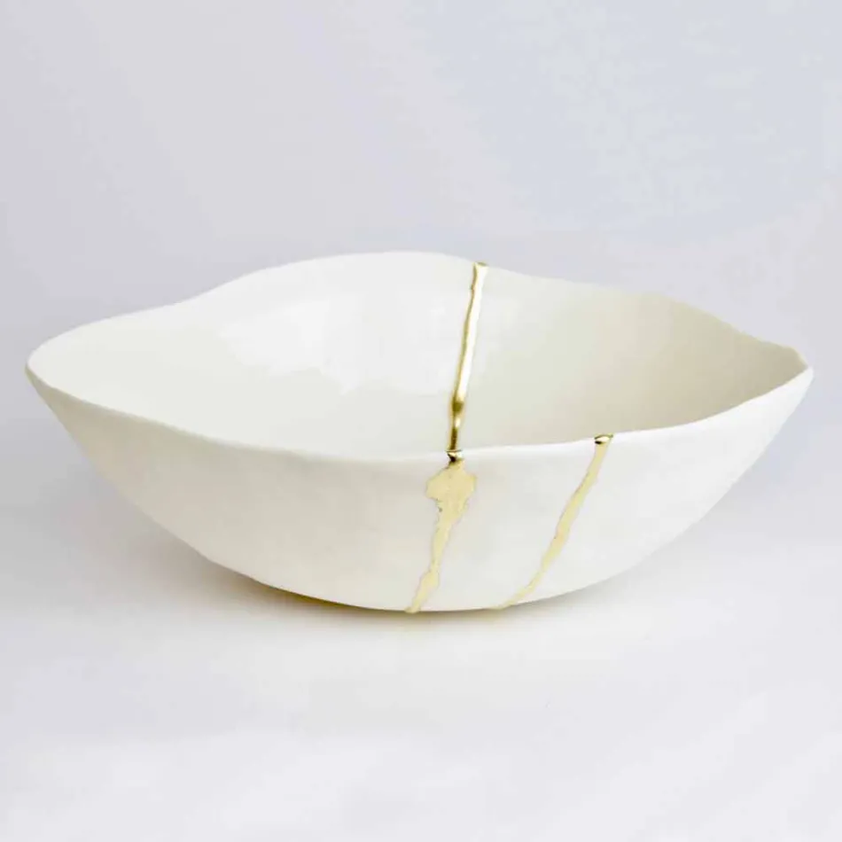 Bowls in White Porcelain and Gold Leaf Italian Luxury Design - Cicatroro Viadurini