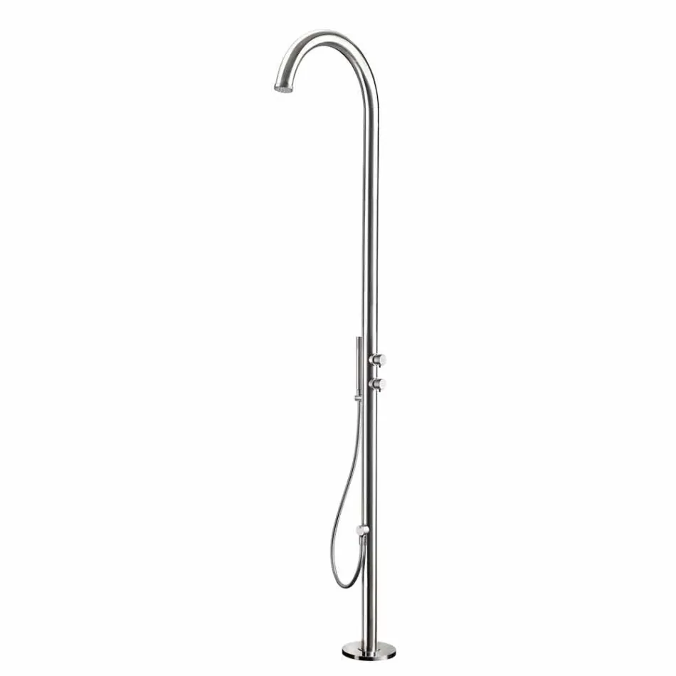 Stainless Steel Garden Shower Column with Hand Shower Made in Italy - Marlen Viadurini