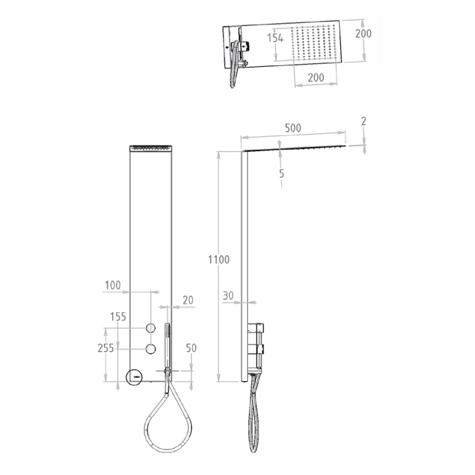 Steel Shower Column with Rain Shower Head Made in Italy - Sailor Viadurini