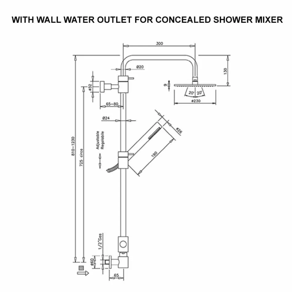 Brass Shower Column with Abs Shower and Made in Italy Shower Head - Hood Viadurini
