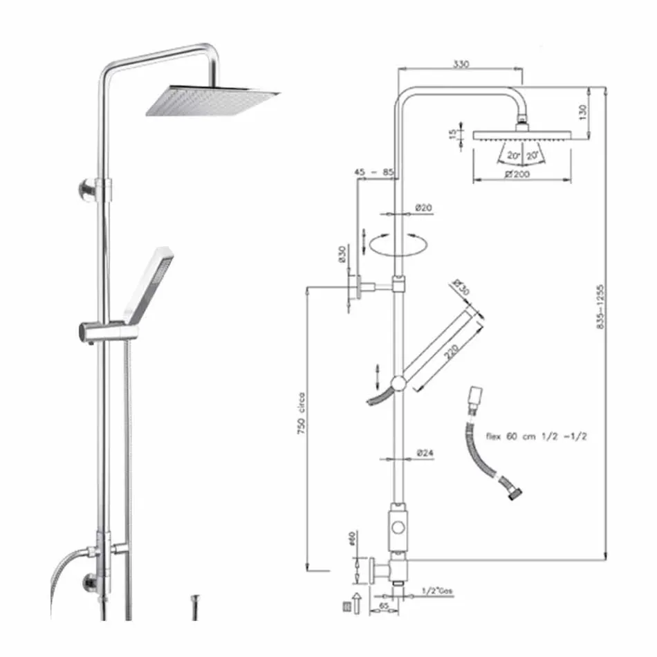 Shower column in brass with shower head and hand shower in Abs Made in Italy - Lesio Viadurini